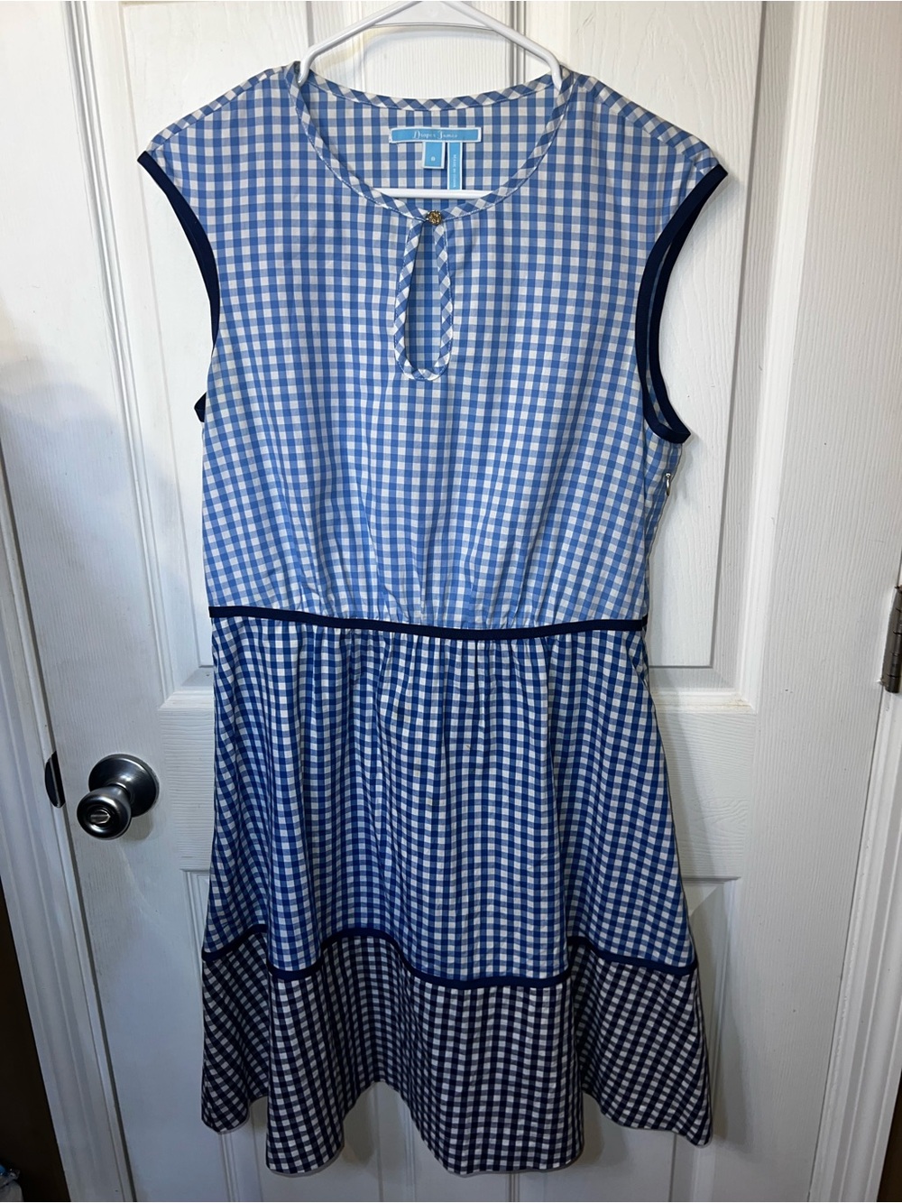 DRAPER JAMES Ombre Gingham Keyhole Fit & Flare Dress Blue Navy Size 8